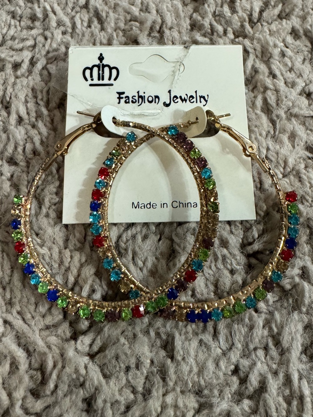 Fashion Jewelry Gold Hoop Earrings with Multicolor Crystals